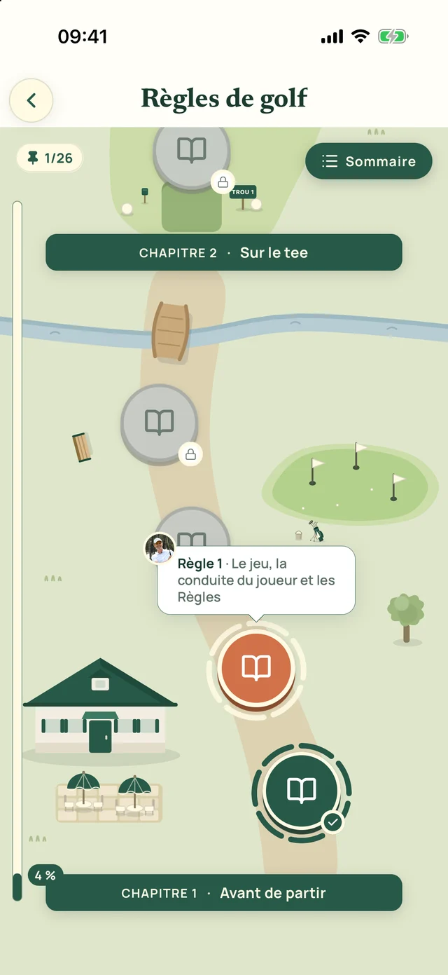 L'écran Règles de golf de l'application Ona Golf