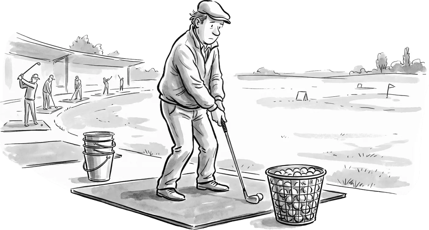 Un golfeur au practice, sur la vidéo envoyée au coach